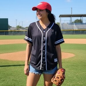 Rue21 Black and White Button-Up Women's Jersey Top